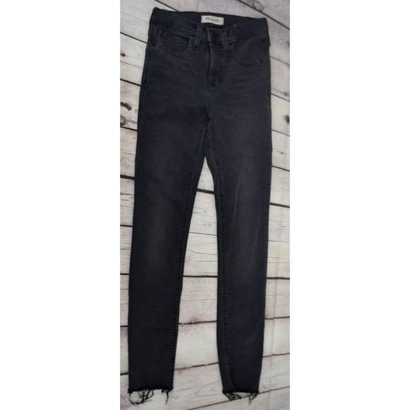 MADEWELL Women's 9" Mid Rise Skinny Jeans SIZE 24 Black Wash Raw Hem - Picture 6 of 9